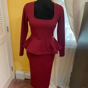 Wine Boohoo Peplum Dress